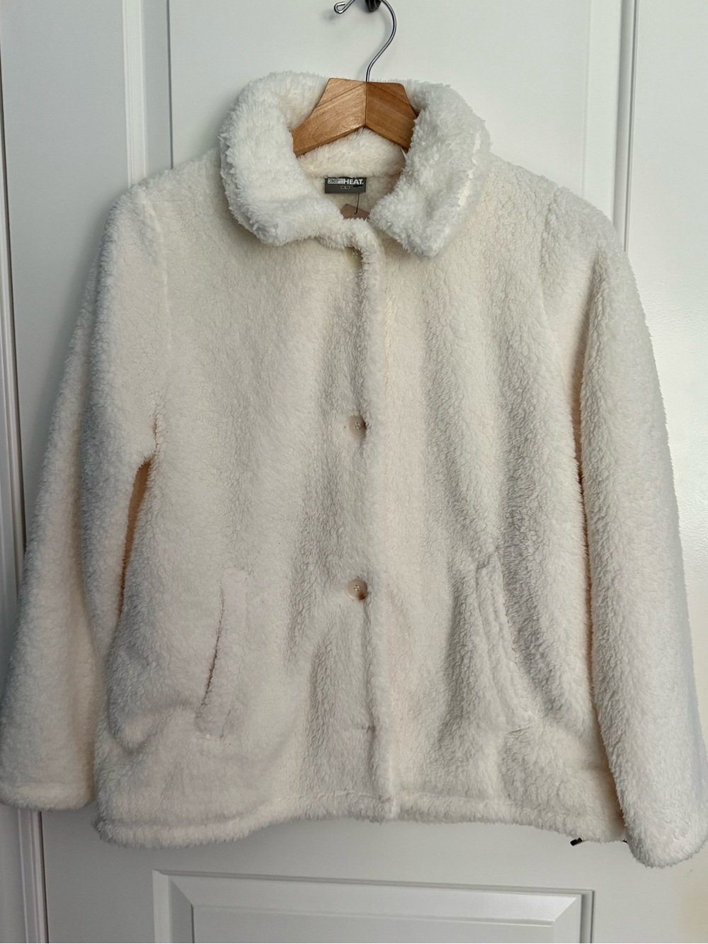 32 Degrees Cream Faux Sherpa Button-Front Jacket Large